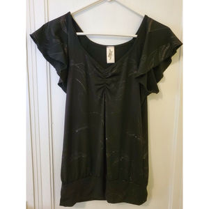 Vintage Capia Women's Size Large Black Shirt Top Stretchy Butterfly SS Made USA